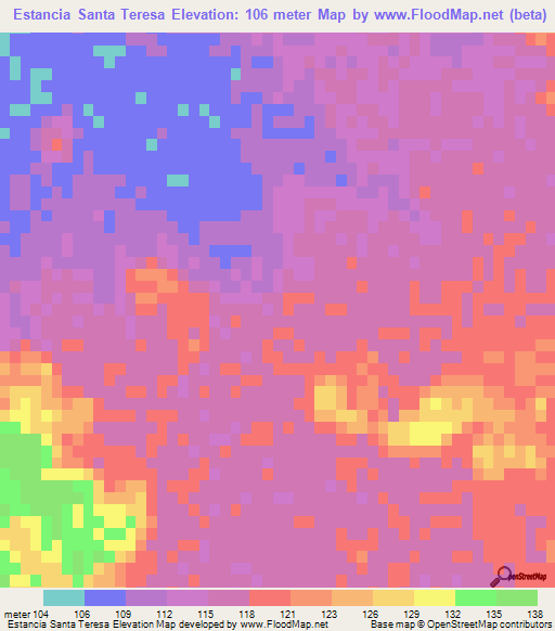 Estancia Santa Teresa,Paraguay Elevation Map
