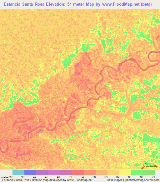 Estancia Santa Rosa,Paraguay Elevation Map