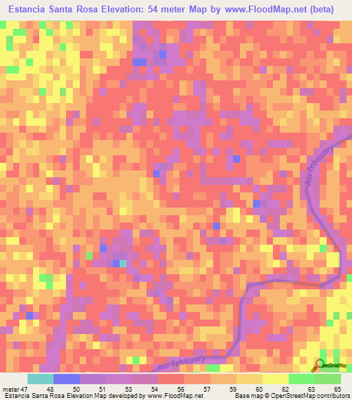 Estancia Santa Rosa,Paraguay Elevation Map