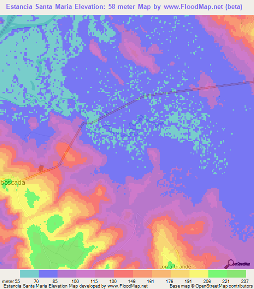 Estancia Santa Maria,Paraguay Elevation Map