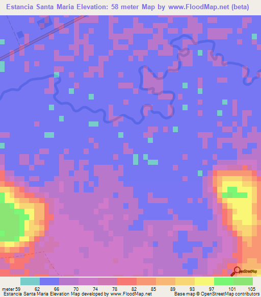 Estancia Santa Maria,Paraguay Elevation Map