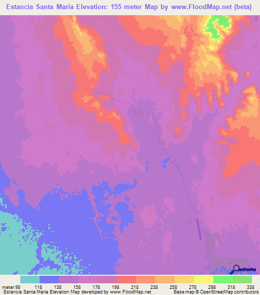 Estancia Santa Maria,Paraguay Elevation Map
