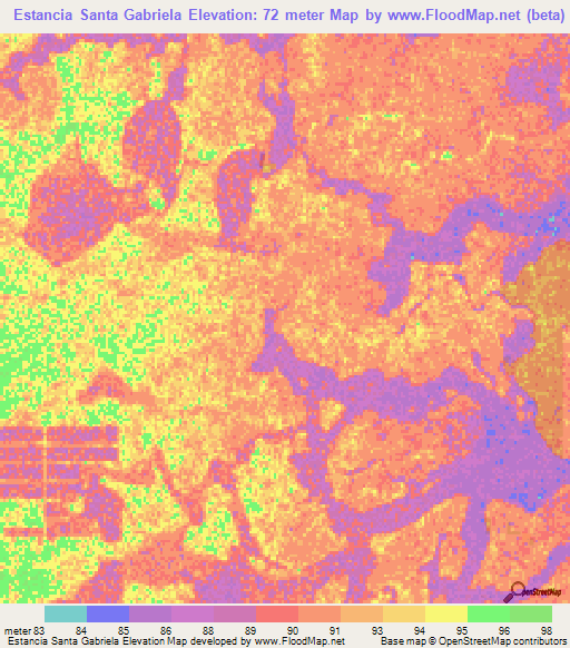 Estancia Santa Gabriela,Paraguay Elevation Map