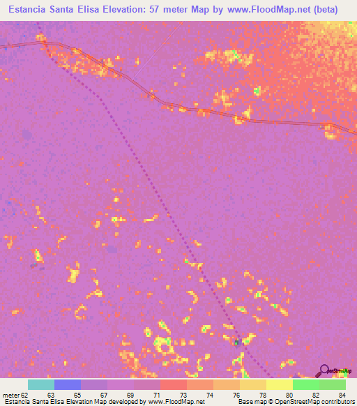 Estancia Santa Elisa,Paraguay Elevation Map