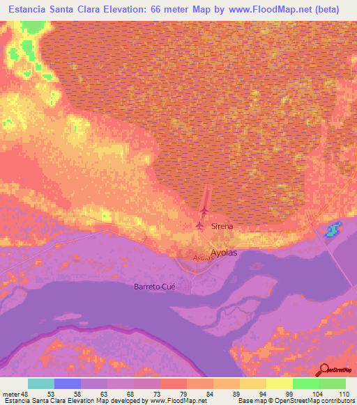 Estancia Santa Clara,Paraguay Elevation Map