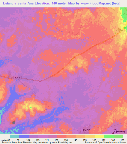 Estancia Santa Ana,Paraguay Elevation Map