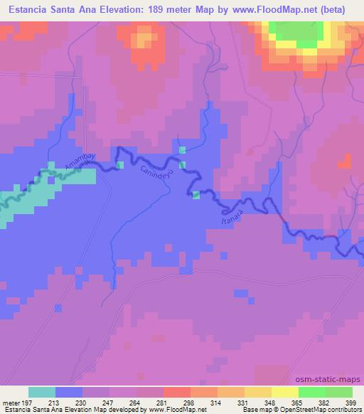 Estancia Santa Ana,Paraguay Elevation Map