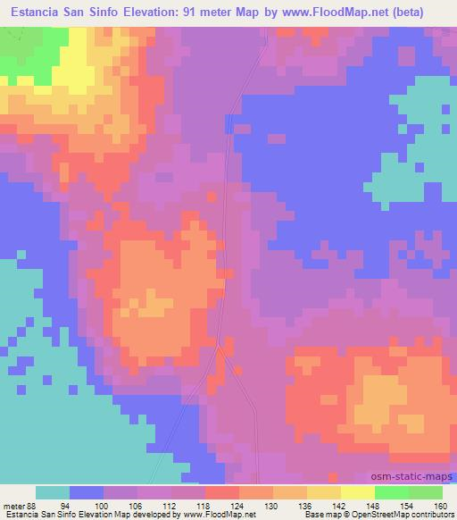 Estancia San Sinfo,Paraguay Elevation Map