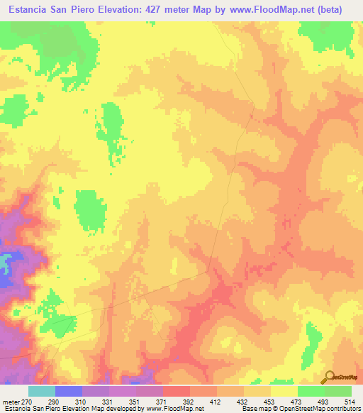 Estancia San Piero,Paraguay Elevation Map