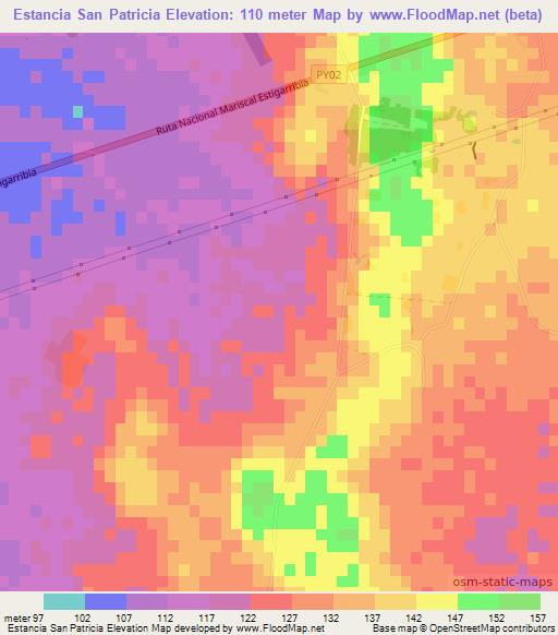 Estancia San Patricia,Paraguay Elevation Map