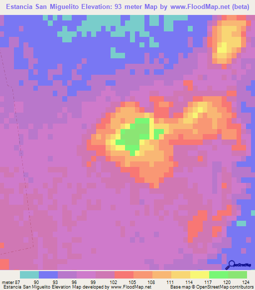 Estancia San Miguelito,Paraguay Elevation Map