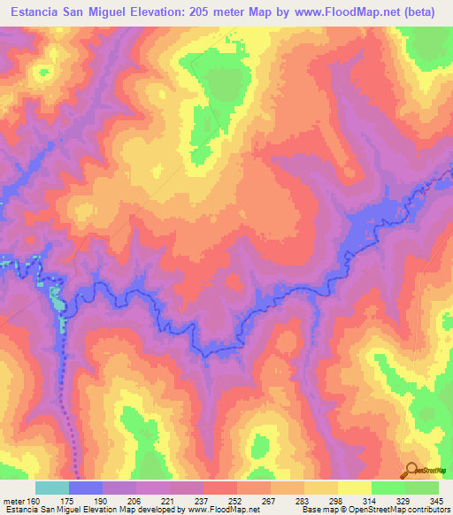 Estancia San Miguel,Paraguay Elevation Map