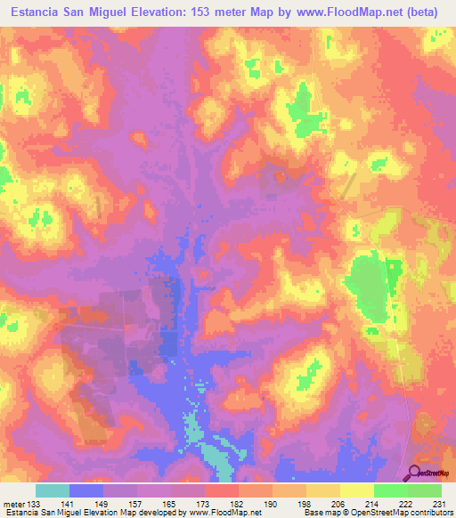 Estancia San Miguel,Paraguay Elevation Map
