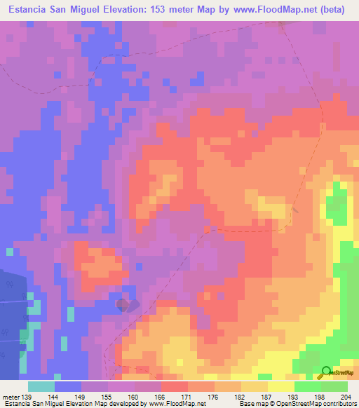 Estancia San Miguel,Paraguay Elevation Map
