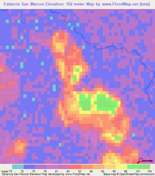 Estancia San Marcos,Paraguay Elevation Map