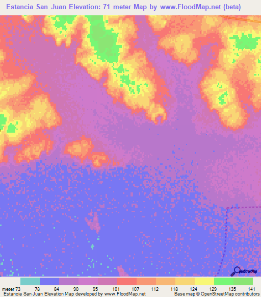 Estancia San Juan,Paraguay Elevation Map