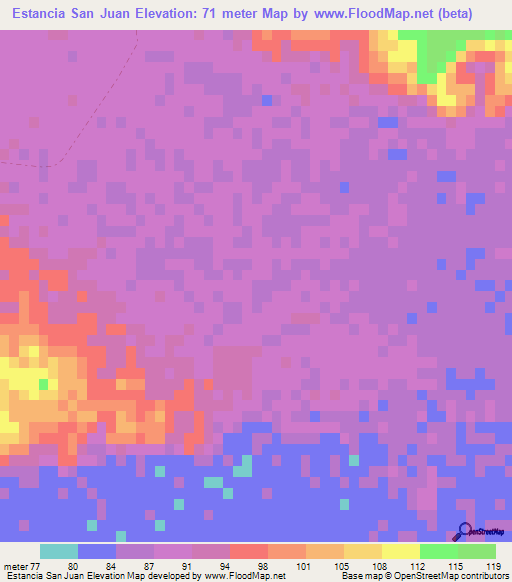 Estancia San Juan,Paraguay Elevation Map