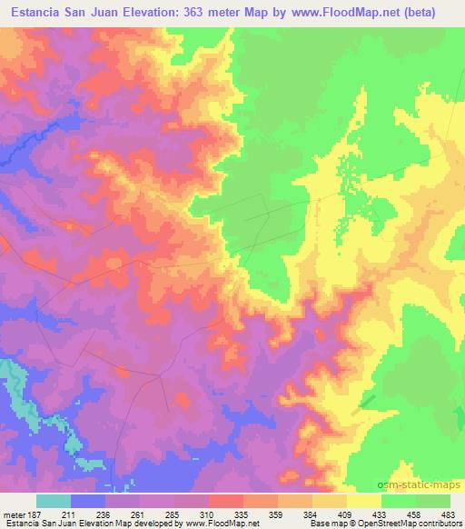 Estancia San Juan,Paraguay Elevation Map