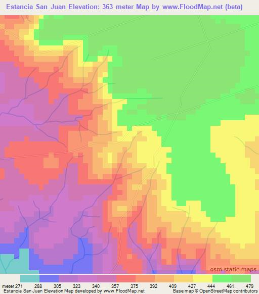 Estancia San Juan,Paraguay Elevation Map