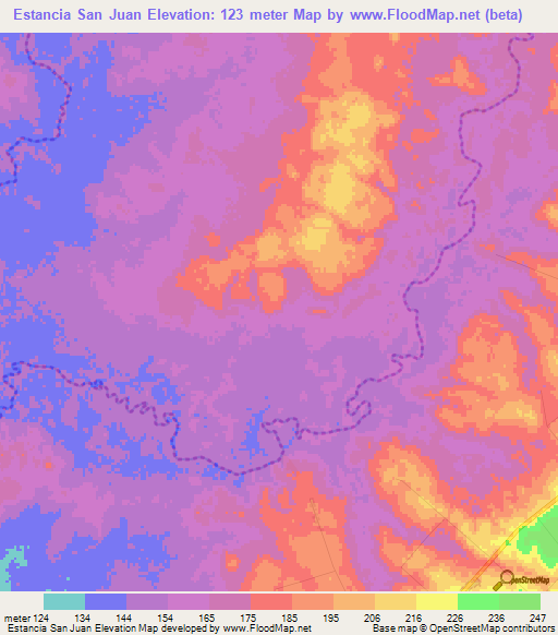 Estancia San Juan,Paraguay Elevation Map