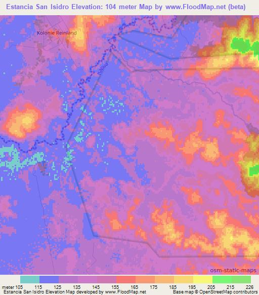 Estancia San Isidro,Paraguay Elevation Map