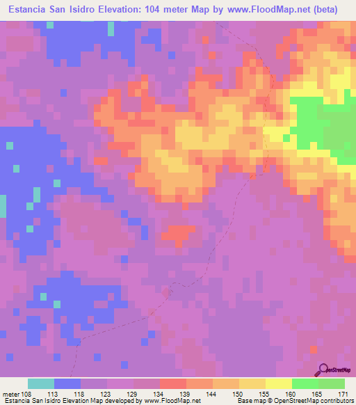 Estancia San Isidro,Paraguay Elevation Map
