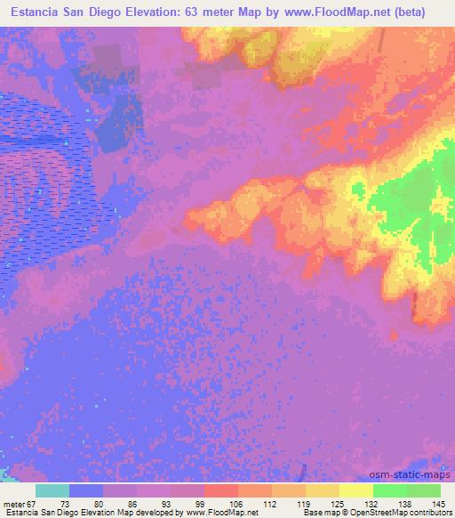 Estancia San Diego,Paraguay Elevation Map