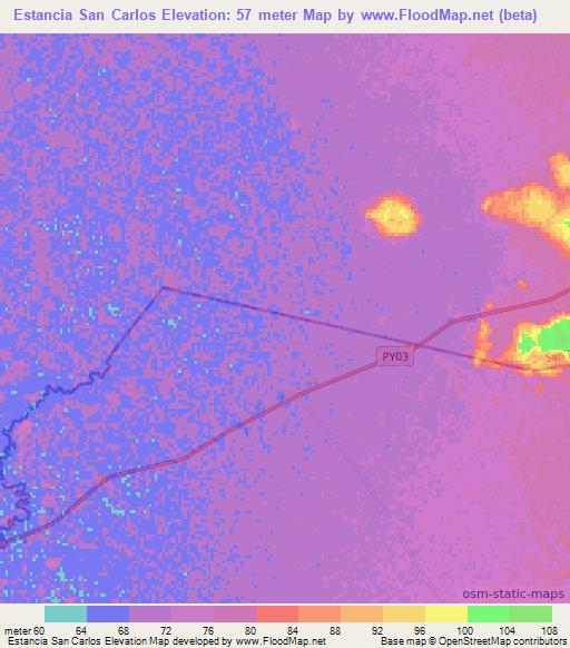 Estancia San Carlos,Paraguay Elevation Map