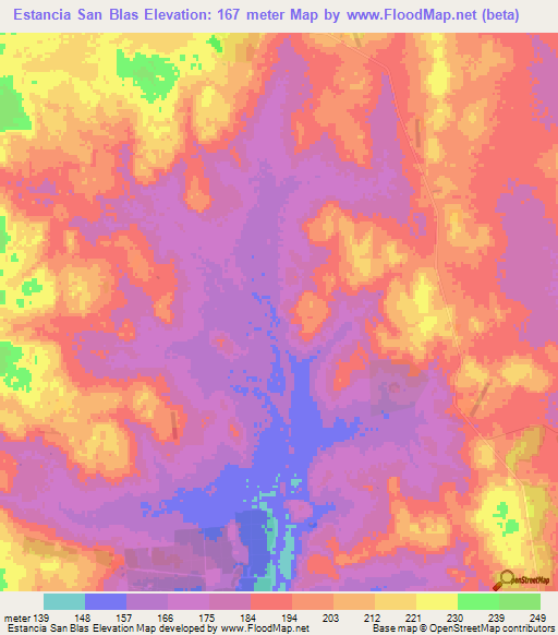 Estancia San Blas,Paraguay Elevation Map