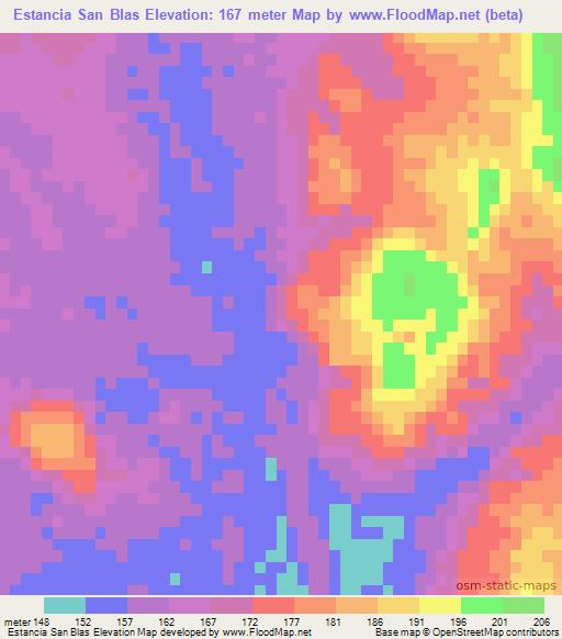 Estancia San Blas,Paraguay Elevation Map