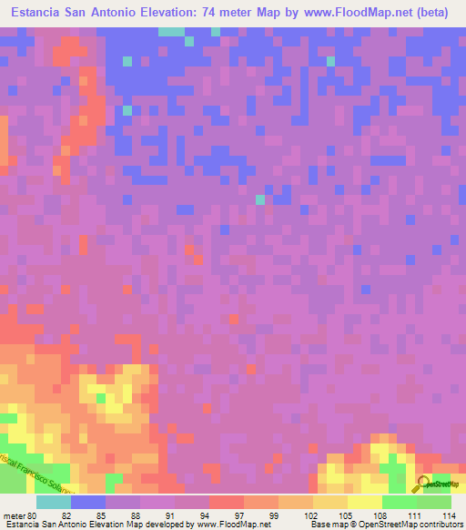 Estancia San Antonio,Paraguay Elevation Map