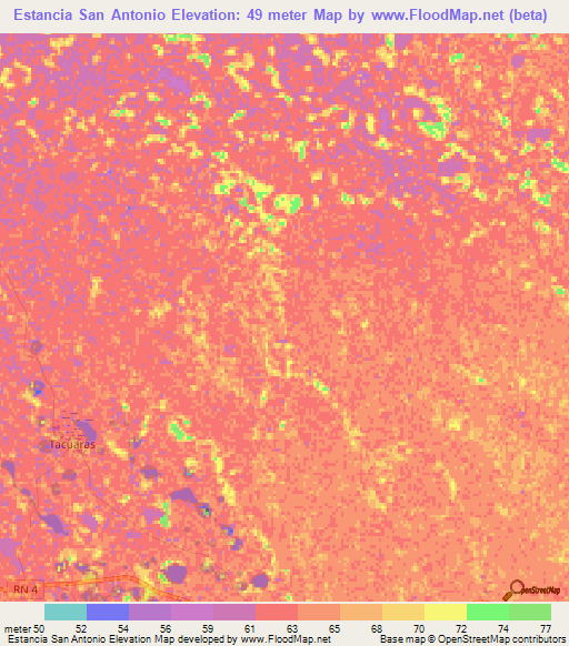 Estancia San Antonio,Paraguay Elevation Map