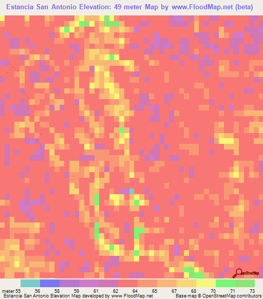 Estancia San Antonio,Paraguay Elevation Map