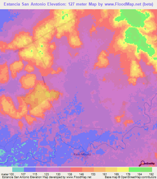 Estancia San Antonio,Paraguay Elevation Map