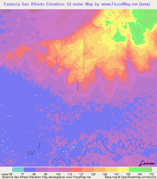 Estancia San Alfredo,Paraguay Elevation Map