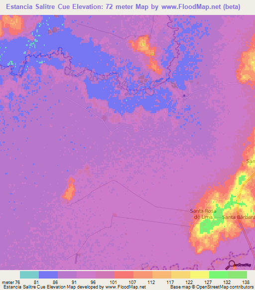 Estancia Salitre Cue,Paraguay Elevation Map