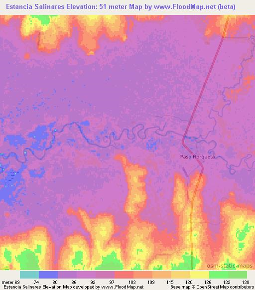Estancia Salinares,Paraguay Elevation Map