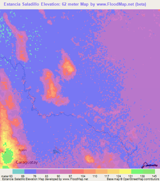 Estancia Saladillo,Paraguay Elevation Map