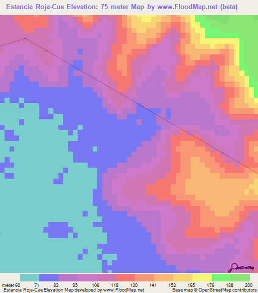 Estancia Roja-Cue,Paraguay Elevation Map