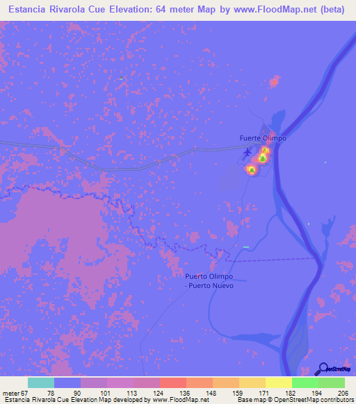 Estancia Rivarola Cue,Paraguay Elevation Map