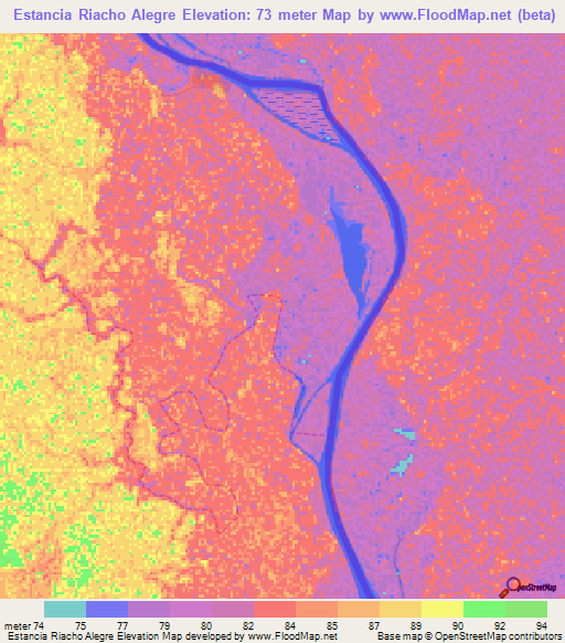 Estancia Riacho Alegre,Paraguay Elevation Map