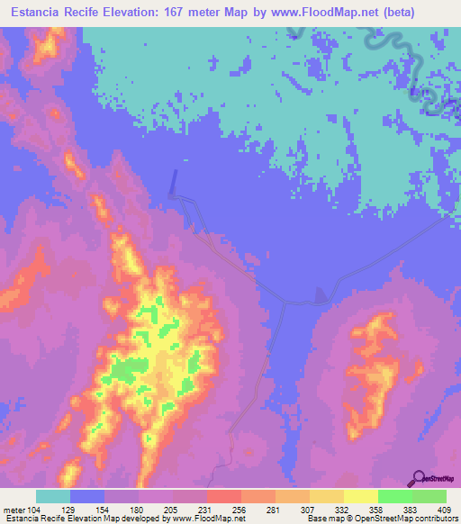 Estancia Recife,Paraguay Elevation Map