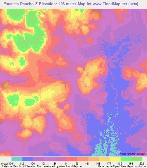 Estancia Rancho Z,Paraguay Elevation Map