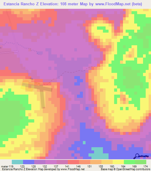 Estancia Rancho Z,Paraguay Elevation Map