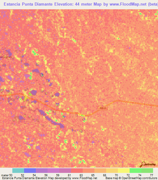 Estancia Punta Diamante,Paraguay Elevation Map