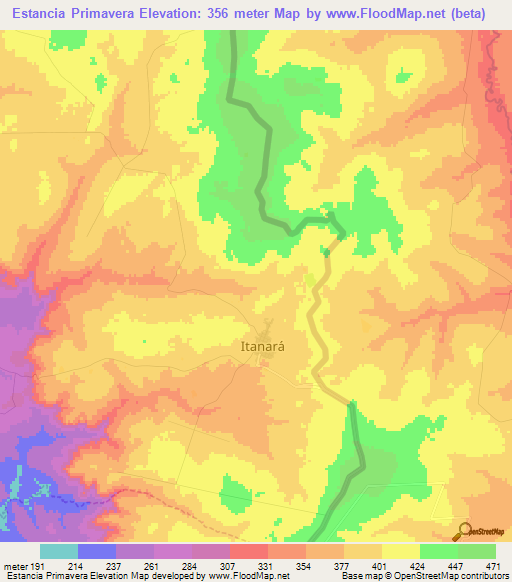 Estancia Primavera,Paraguay Elevation Map