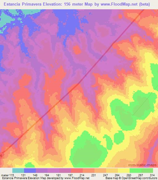 Estancia Primavera,Paraguay Elevation Map