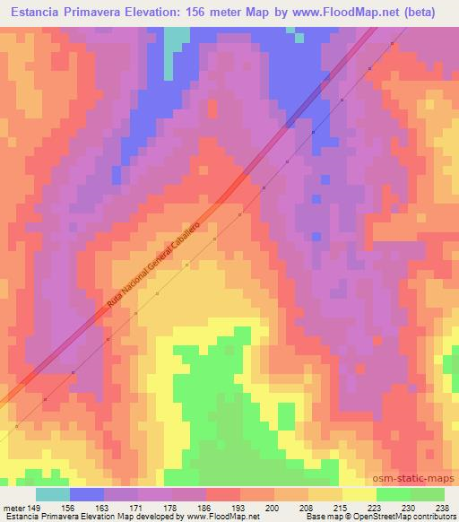 Estancia Primavera,Paraguay Elevation Map