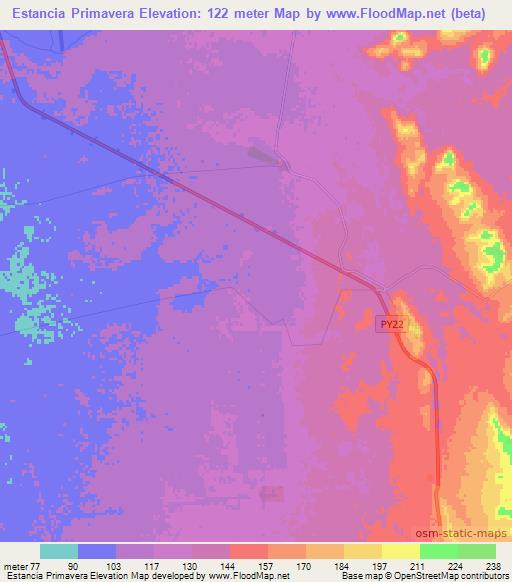 Estancia Primavera,Paraguay Elevation Map