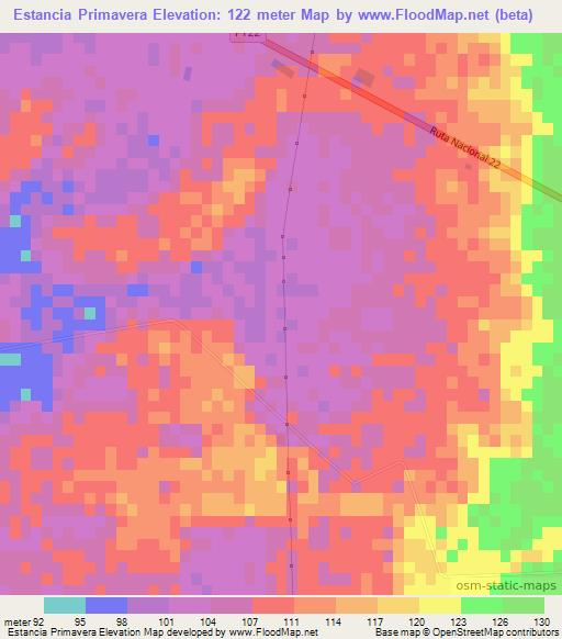Estancia Primavera,Paraguay Elevation Map